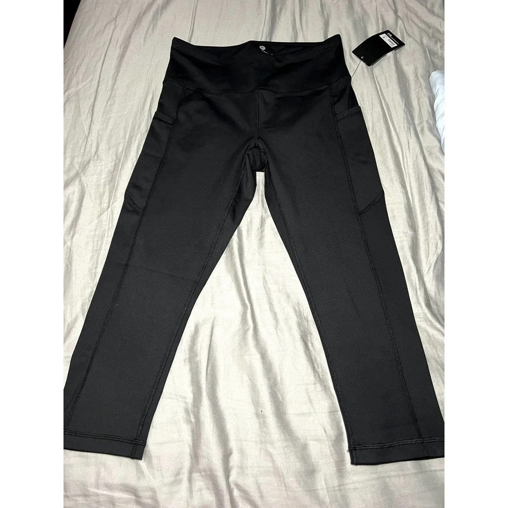 90 degree black cropped workout athletic leggings size large